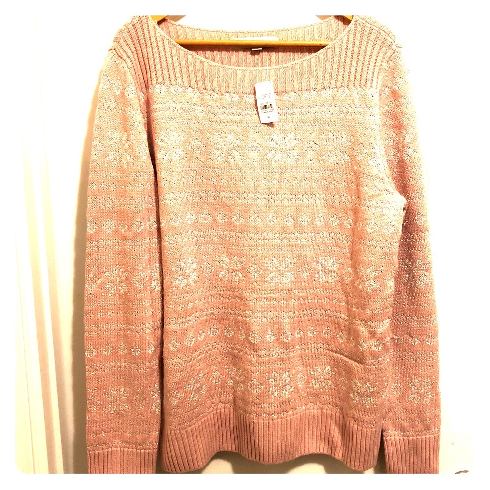 LOFT Pink and White/Silver snowflake sweater